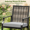 Outdoor Metal Bar Stools Set of 2 with Rattan Back, Armrest, Fabric Seat & Cushions, Counter Height Patio Bar Chairs for Poolside, Porch, Backyard