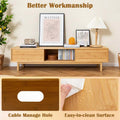 63" Bamboo TV Stand for Up to 70" TVs, Mid Century Modern Entertainment Center Media Console with Sliding Doors & 3 Storage Cubbies for Living Room