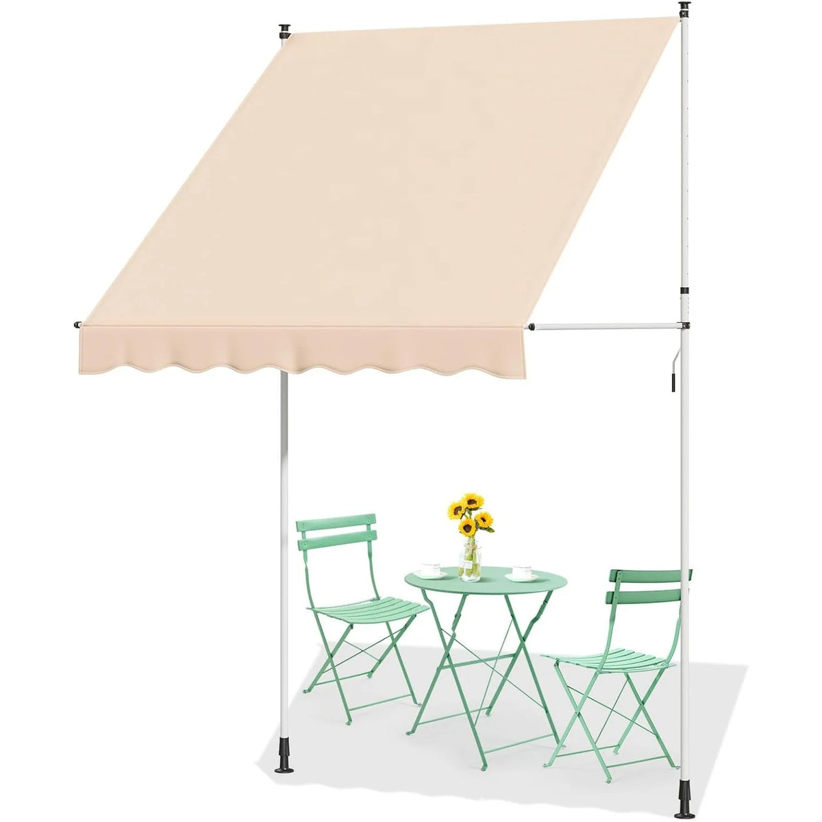 AECOJOY Manual Retractable Awning, 78" Non-Screw Outdoor Patio Awning, Beige