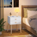 Syngar Nightstand Set of 2, Bedroom Bedside Table with 2 Drawer Storage Shelf, Simple Modern Night Stand End Table with Wood Handle, Easy Assembly, Suitable for Living Room Bedroom Furniture, White