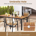 Tangkula Patio Rectangular Table with Umbrella Hole and 8 Solid Acacia Armchairs