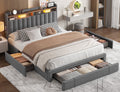 Enhomee Queen Bed Frame with 3 Storage Drawers Upholstered Queen Size Bed Frame with Headboard Noise Free Platform Bed with Metal Frame & Wood Slats Support Beige Bedroom Furniture for Adults Clothes - King / Gray / with Storage Shelf