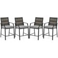 Outdoor Metal Bar Stools Set of 2 with Rattan Back, Armrest, Fabric Seat & Cushions, Counter Height Patio Bar Chairs for Poolside, Porch, Backyard