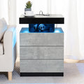 Hommpa LED Nightstand Wireless Charging Station USB Type C Outlets Bedside Table 3 Drawers Black Night Table Modern Smart Nightstand High Gloss End Side Table for Bedroom Furniture 26.8" Tall