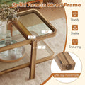 2-Tier Rattan Coffee Table, 47.5" Solid Wood Rectangle Tea Table with Tempered Glass Top & Storage Shelf, Farmhouse Boho Center Table for Living Room