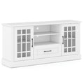 62" Farmhouse TV Stand for 70 Inch TVs, Tall Media Console Table with 2 Glass Doors, Cubbies & Drawer, Storage Cabinet for Living Room - White
